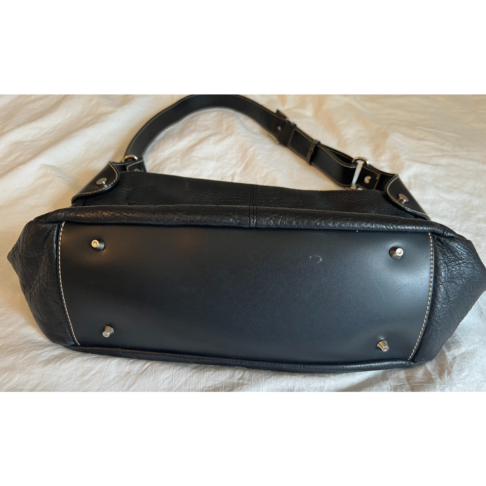 MAXX New York Black Leather Shoulder Bag Hobo Purse Large Pocket Handbag Silver - Picture 6 of 16